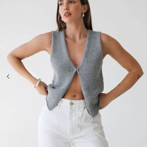 Rumored Gray Sleeveless Cardigan